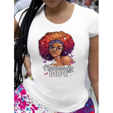 

Lovely Casual Figure Letter Print White T-shirt