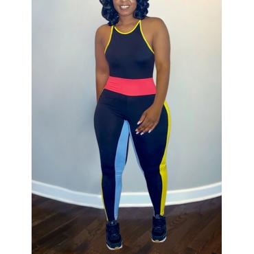 

LW Plus Size Sporty Color-lump Patchwork Navy Blue One-piece Jumpsuit