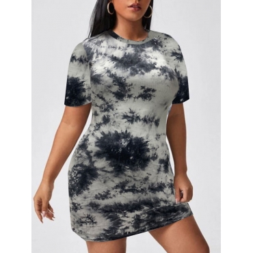 

LW Plus Size Casual Round Neck Tie-dye White Mini Dress