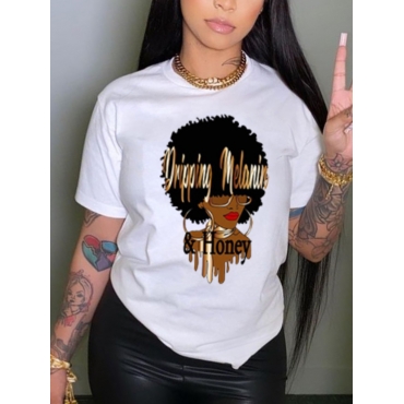 

LW Casual Figure Letter Print White T-shirt