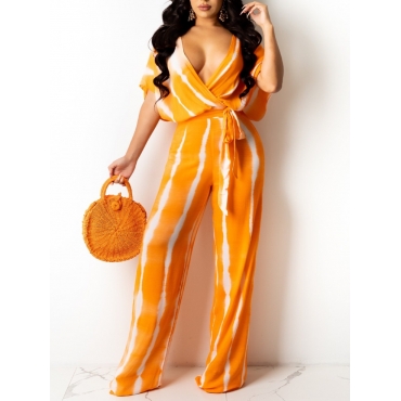 

Lovely Casual Tie-dye Wide Fit Yellow Two Piece Pants Set