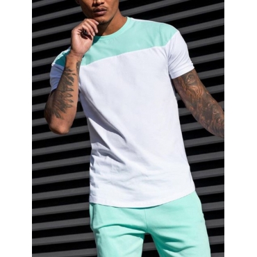 

LW Men Casual Color-lump Drawstring White Two Piece Shorts Set