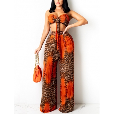 

LW SXY Leopard Print Bandage Design Jacinth Two Piece Pants Set