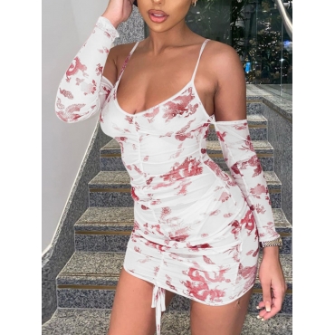 

LW Sexy Dragon Print Drawstring White Mini Dress