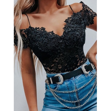 

Lovely Sweet Floral Decoration Regular Fit Black Camisole