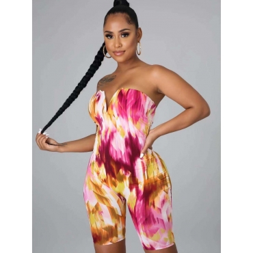 

Lovely Sexy Off The Shoulder Tie-dye Yellow One-piece Romper