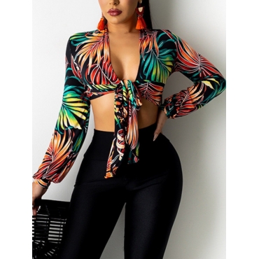 

LW Sexy Floral Print Bandage Design Multicolor Blouses, Multi