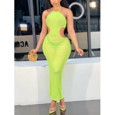 

Lovely Backless See-through Bodycon Dress, Green