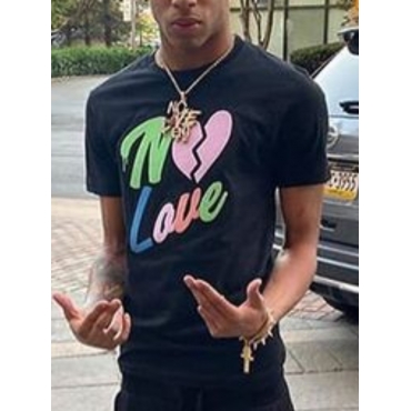 

LW Men Heart Letter Print T-shirt, Black