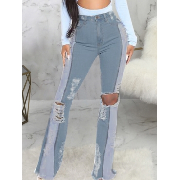 

LW Casual High Stretchy Ripped Patchwork Baby Blue Jeans