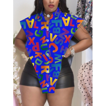 

LW Plus Size Street Letter Print Asymmetrical Blue Blouse