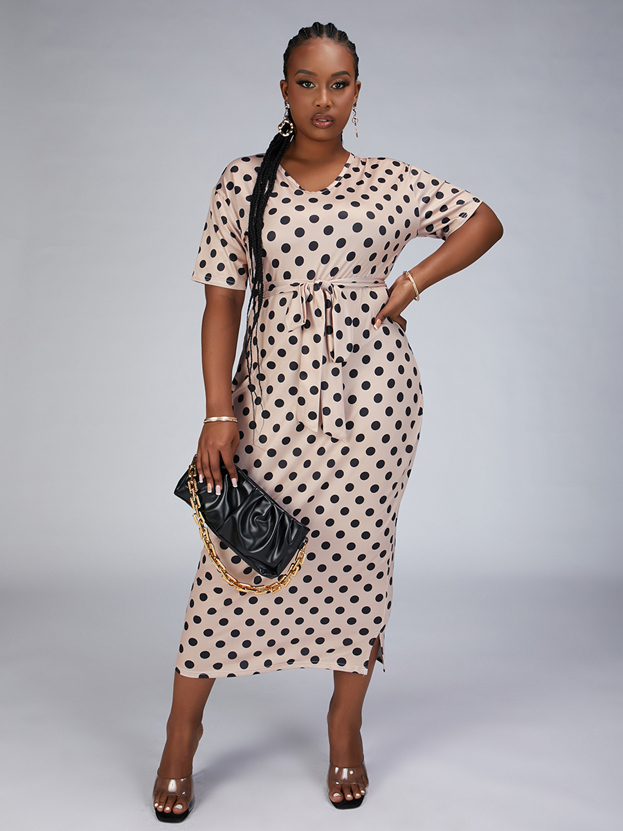 

Lovely Plus Size Bandage Slit Dress, Khaki