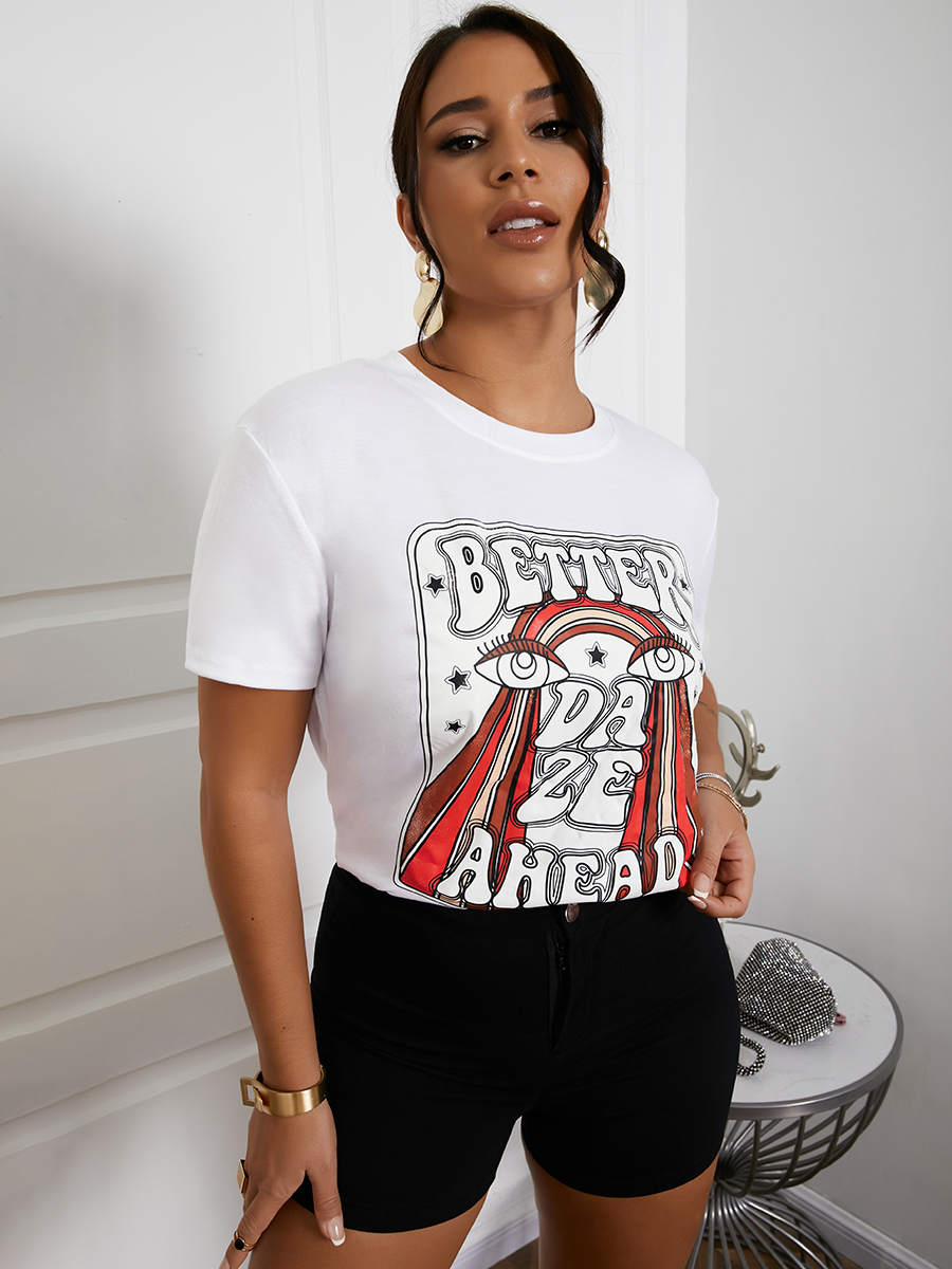 

LW Casual Figure Letter Print Multicolor T-shirt, Multi