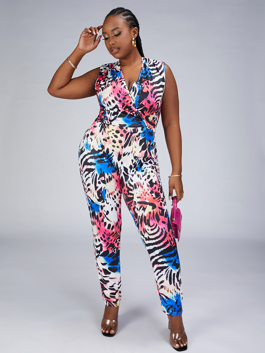 

LW Plus Size Leopard Print Patchwork Two-piece Pants Set, Multi