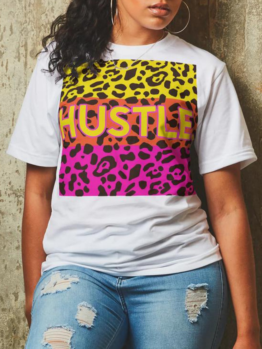 

Lovely Leopard Letter Print T-shirt, White