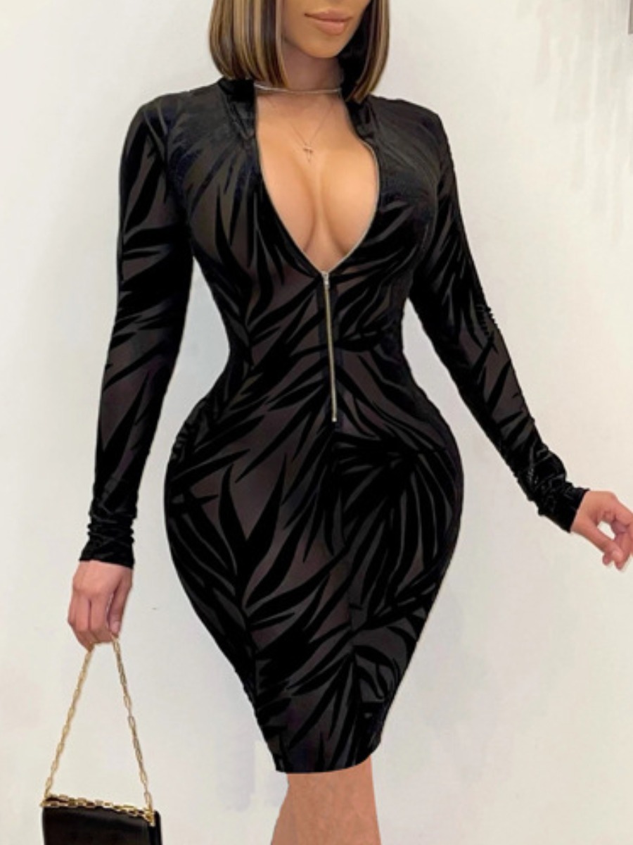 

LW BASICS See-through Patchwork Bodycon Dress, Black