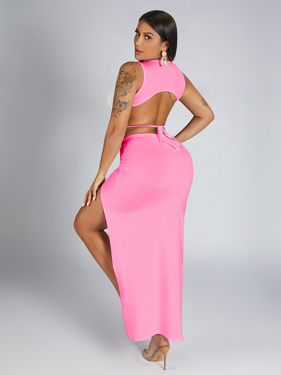 LW Sexy Backless Drawstring Split Pink Two Piece Skirt Set от Lovelywholesale WW