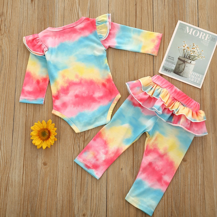 

Lovely Girl Tie-dye Flounce Design Two Piece Pants Set, Multi