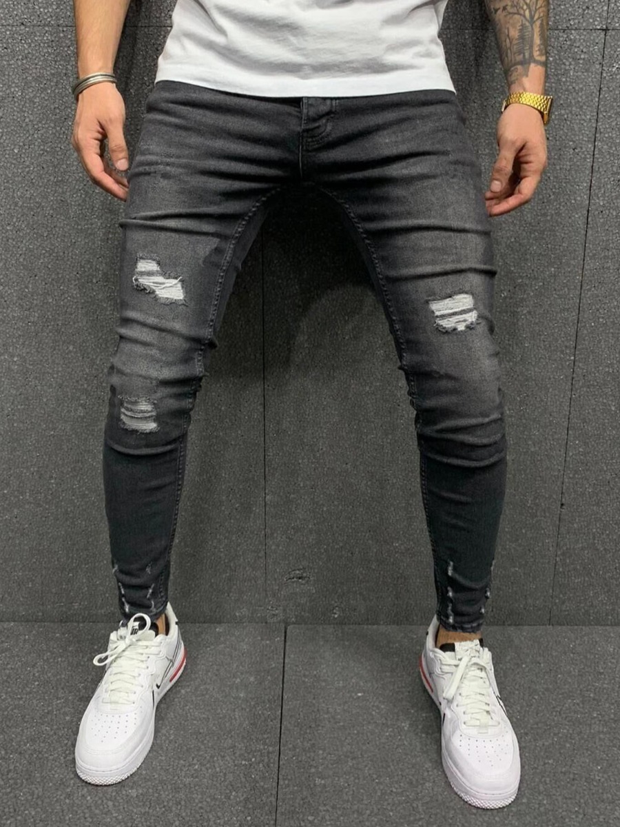 

LW Men Mid Waist Ripped Jeans, Black