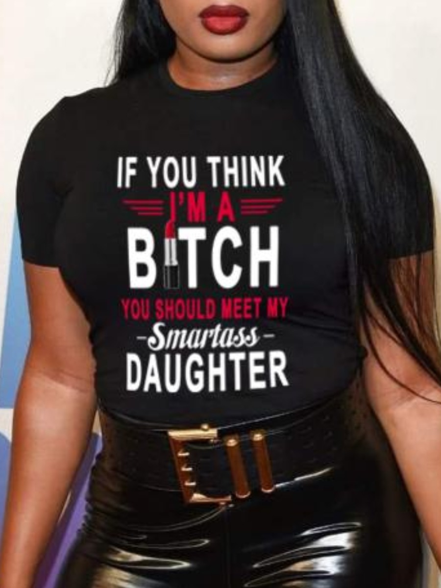 LW Round Neck Letter Print T-shirt