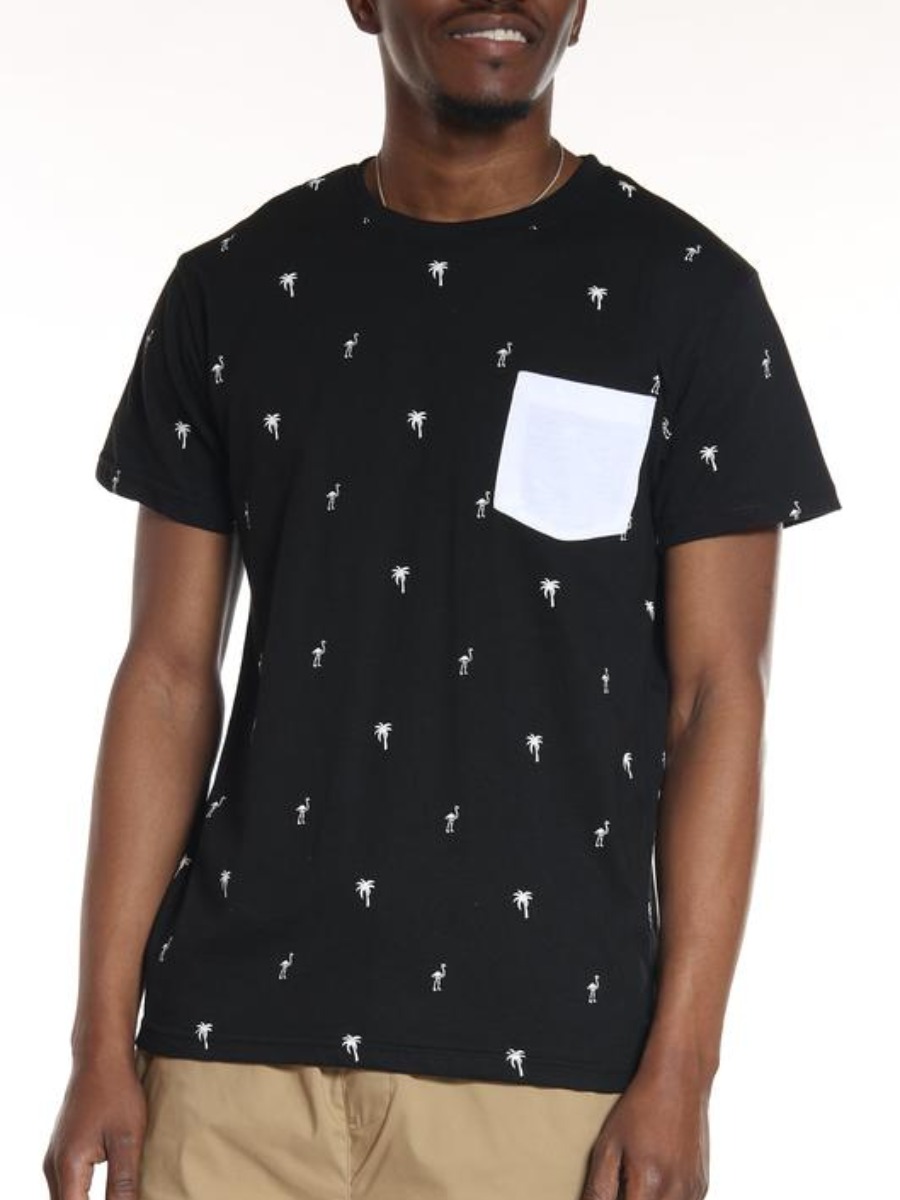 

Lovely Men Bird Plant Print T-shirt, Black