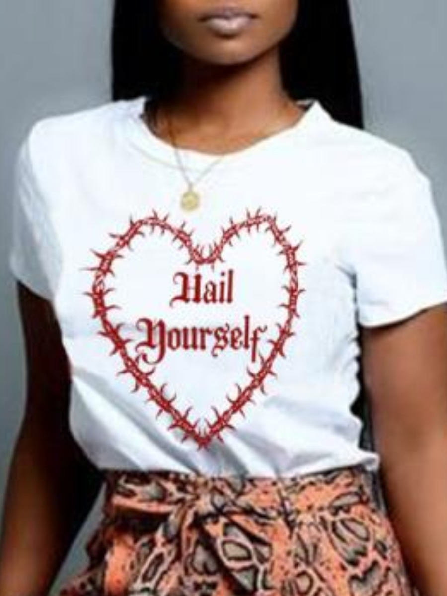 

LW Heart Letter Print T-shirt, White