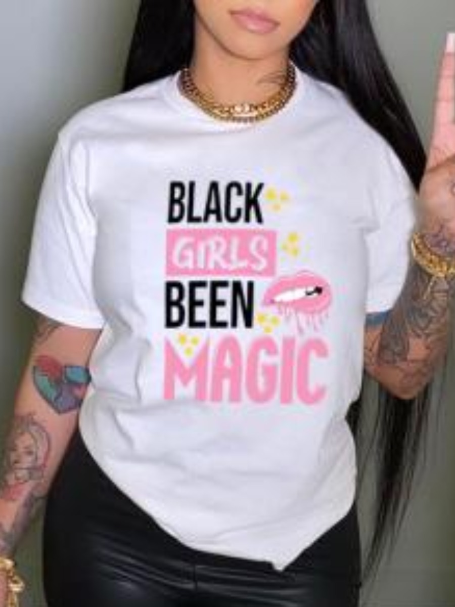 

Lovely Lip Letter Print T-shirt, White