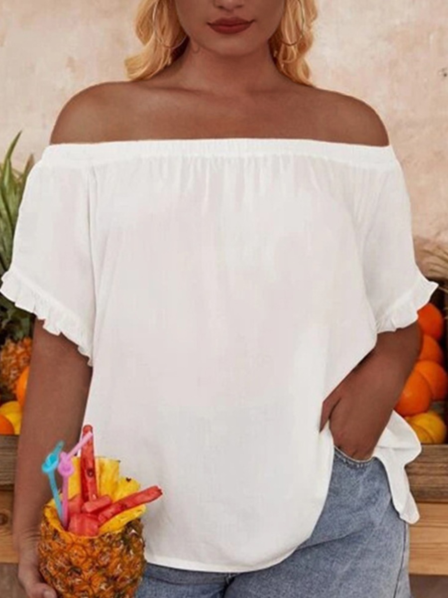 

LW Plus Size Off The Shoulder Frill Trim Blouse, White