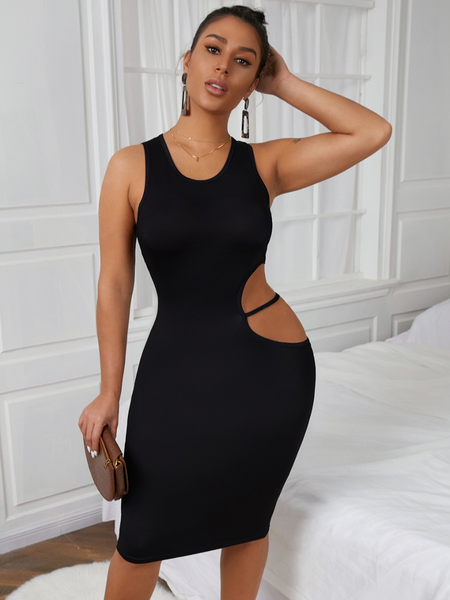 

LW SXY Round Neck Cut Out Bodycon Dress, Black