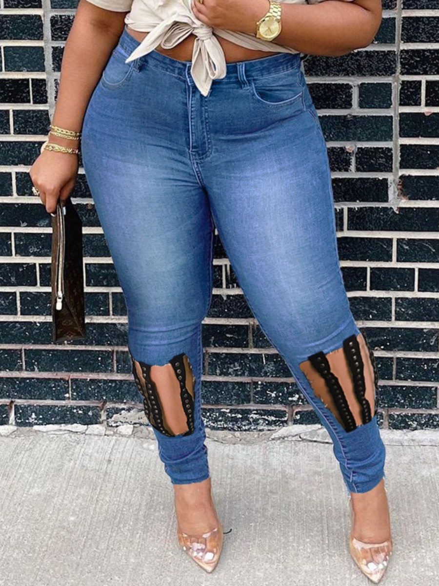 

LW Ripped Bandage Design Jeans, Blue