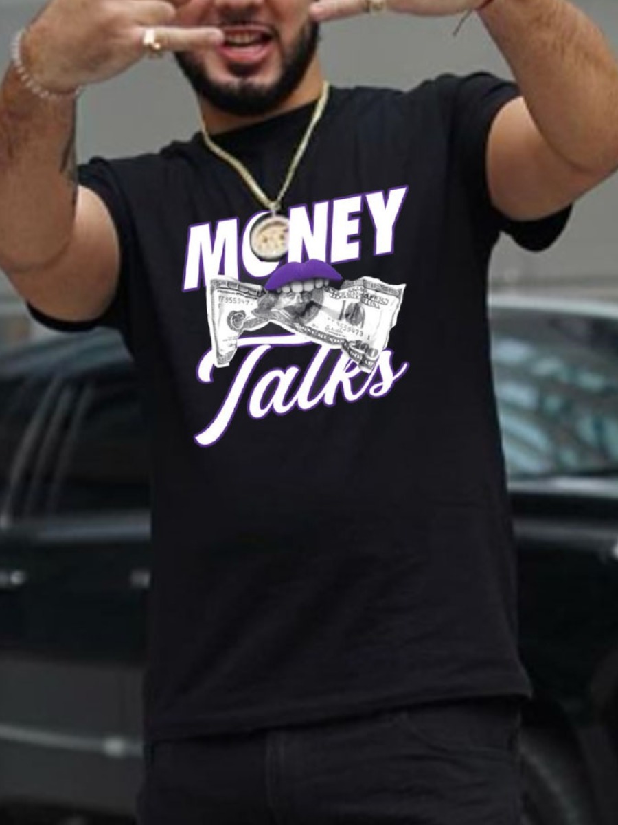 

LW Men Money Lip Letter Print T-shirt, Black