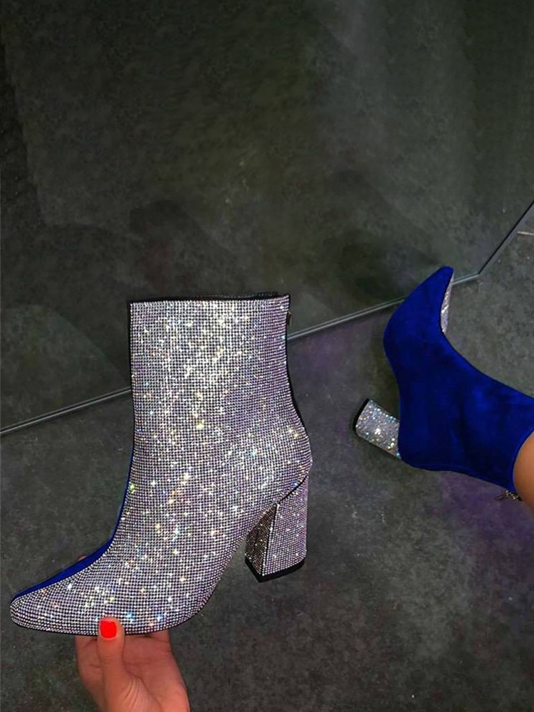 

LW Sequined Pointed-toe Booties, Blue