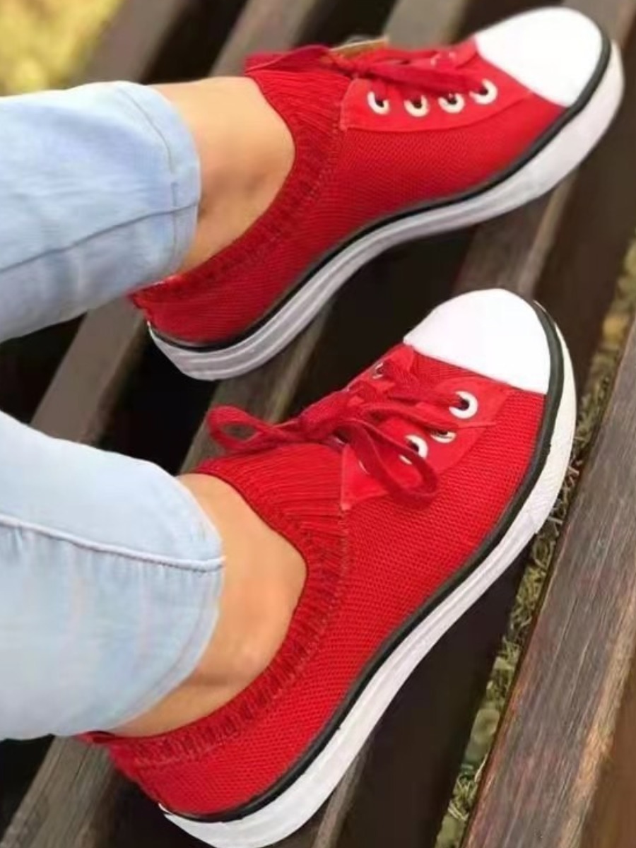 

Lovely Lace-up Patchwork Flats, Red