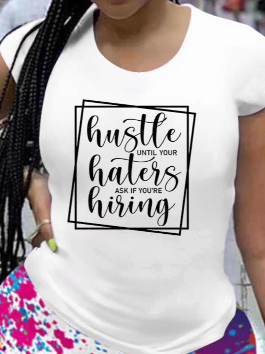 

LW Round Neck Letter Print T-shirt, White