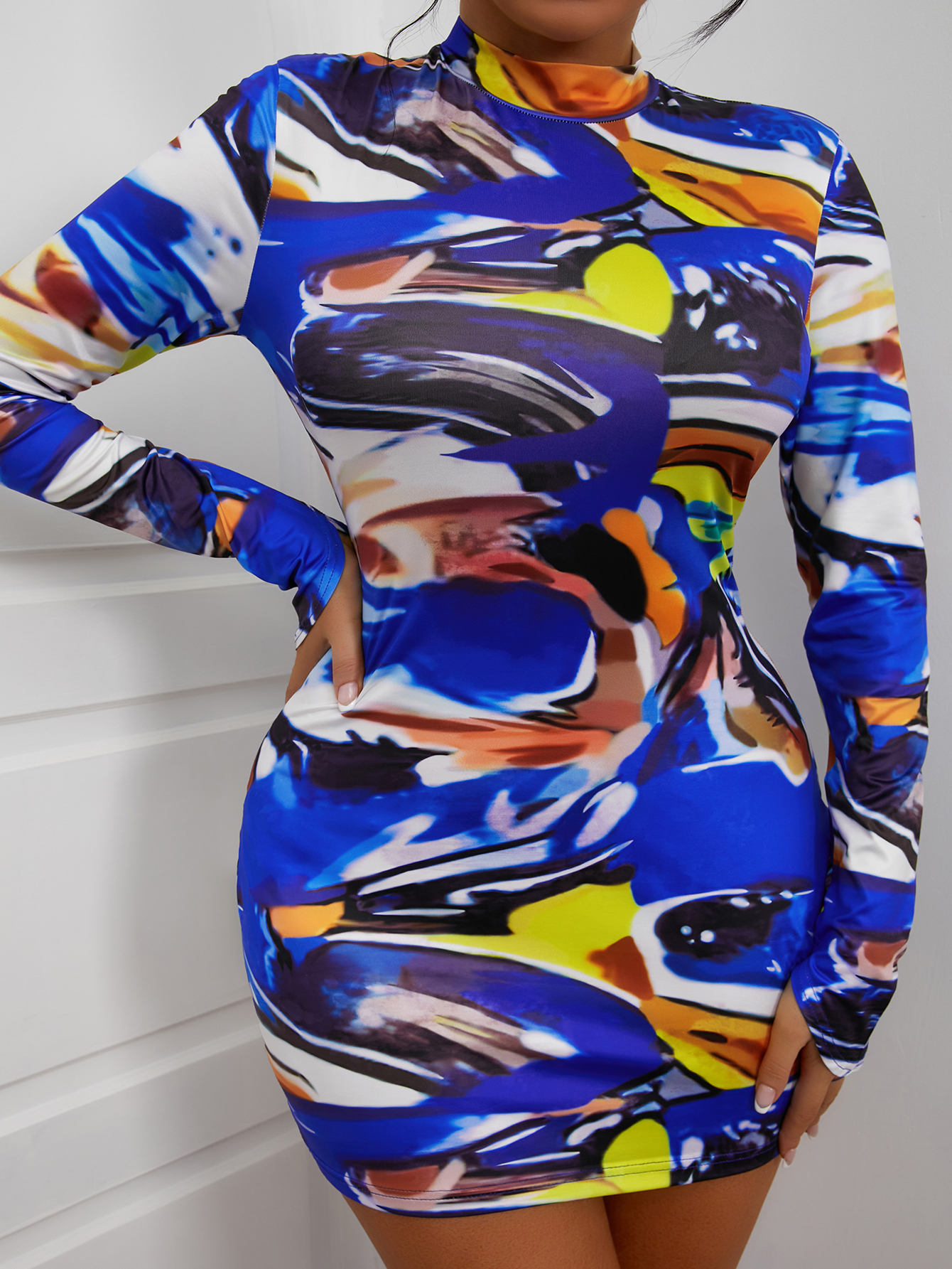 

LW Round Neck Tie-dye Dress, Blue
