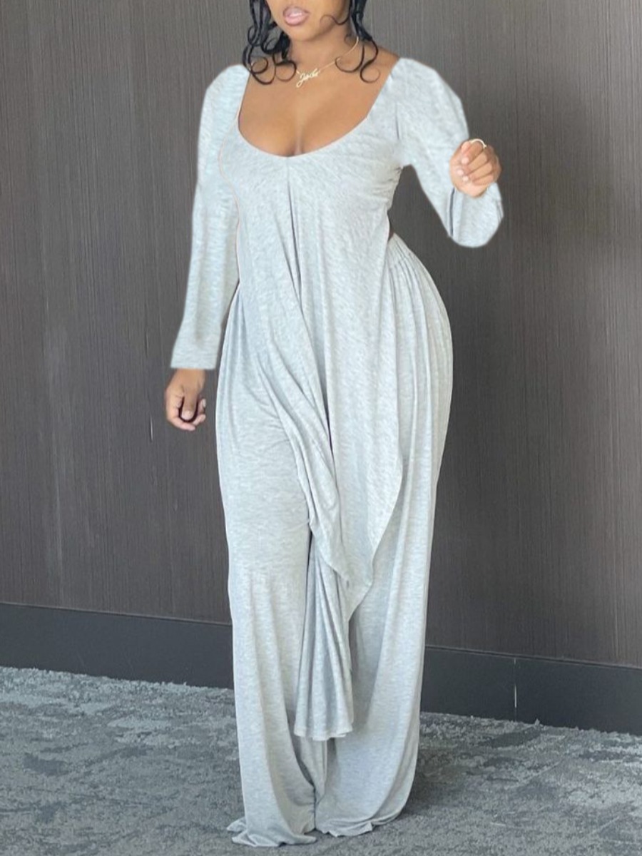 

LW Wide Leg Asymmetrical Two Piece Pants Set, Grey