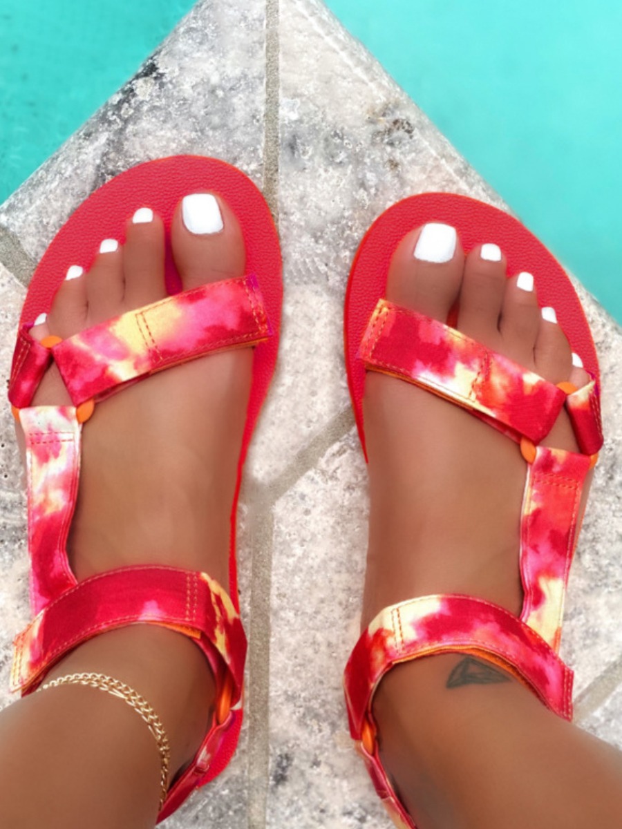 

Lovely Tie-dye Velco Sandals, Red
