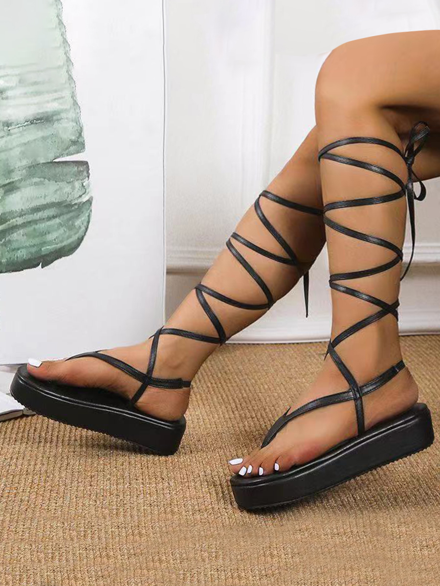 

Lovely Tie Leg Platform Shoes, Black