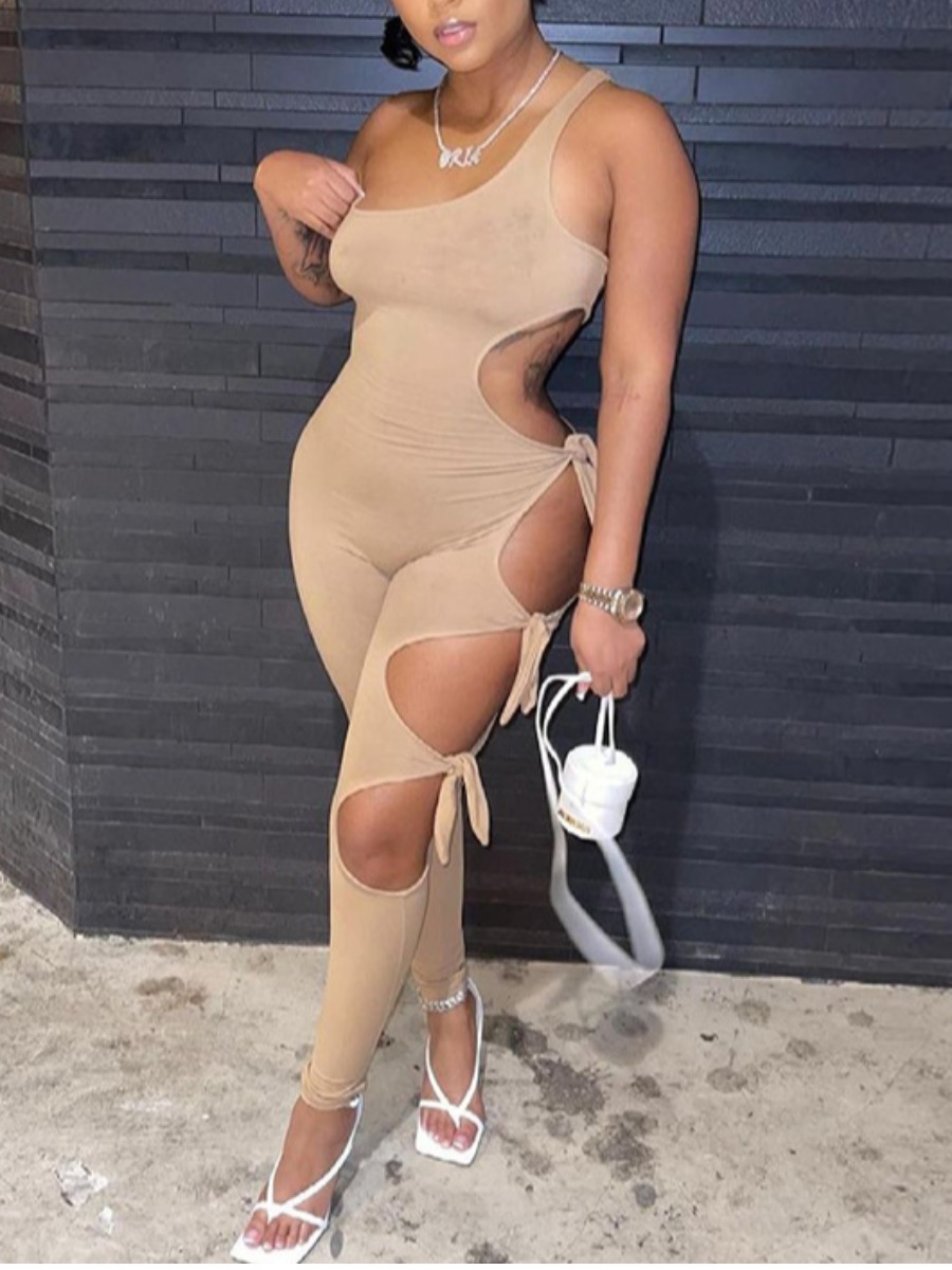 

LW SXY Bandage Hollow-out Design One-piece Jumpsuit, Skin color