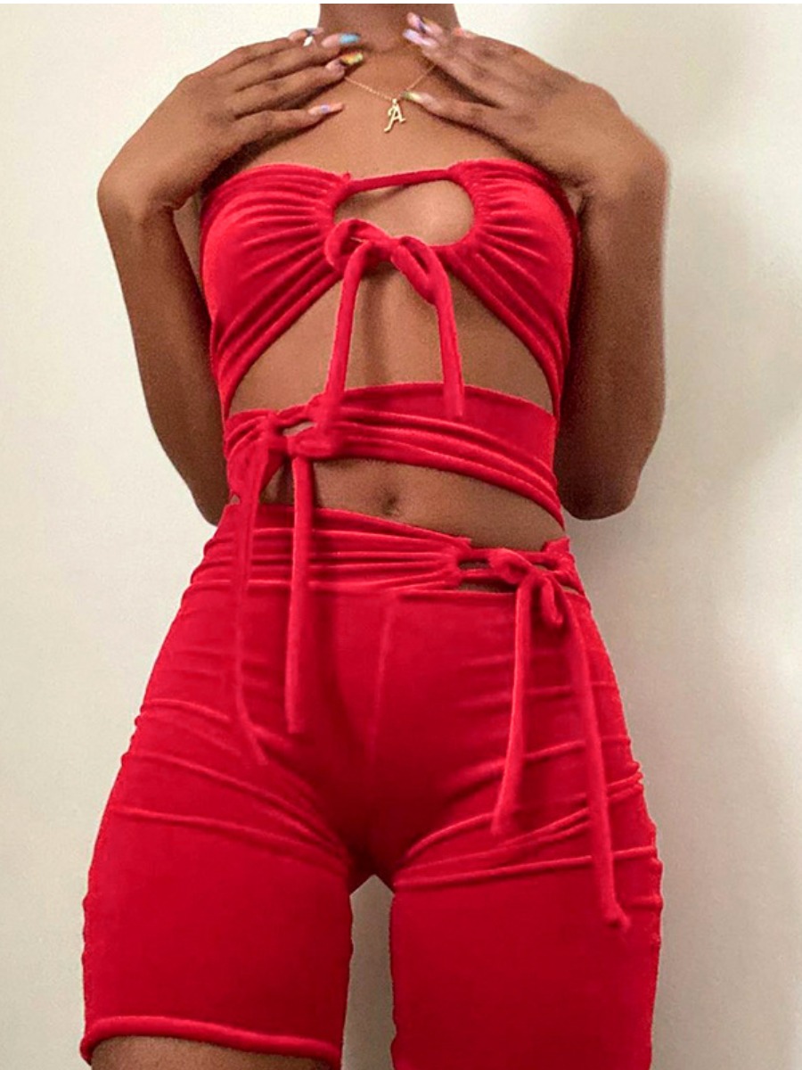 

Lovely Bandage hollow-out Design One-piece Romper, Red