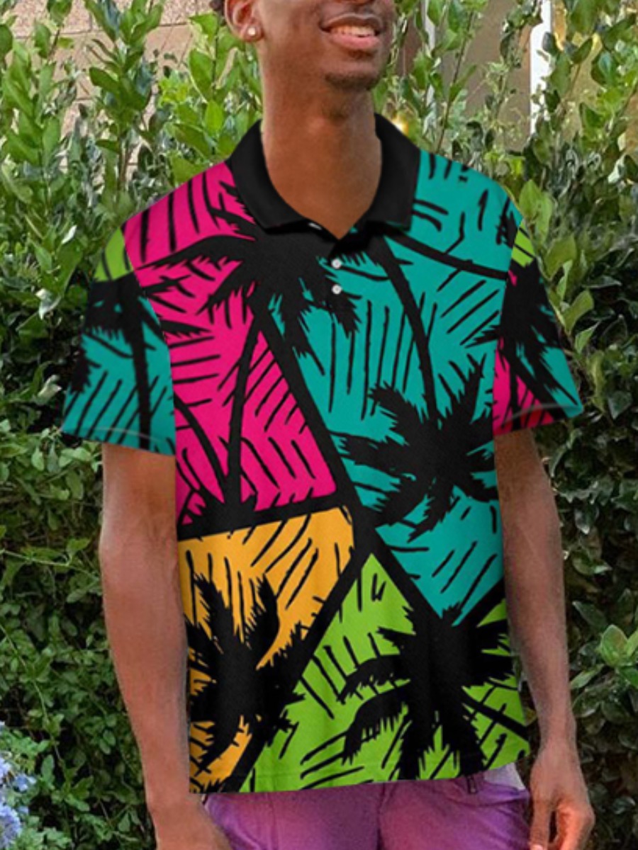 

Lovely Men Plant Print Patchwork Polo, Multi