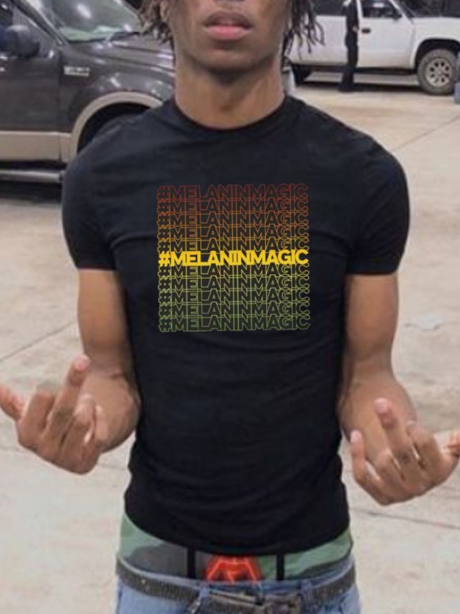 

Lovely Men Gradient Letter Print T-shirt, Black