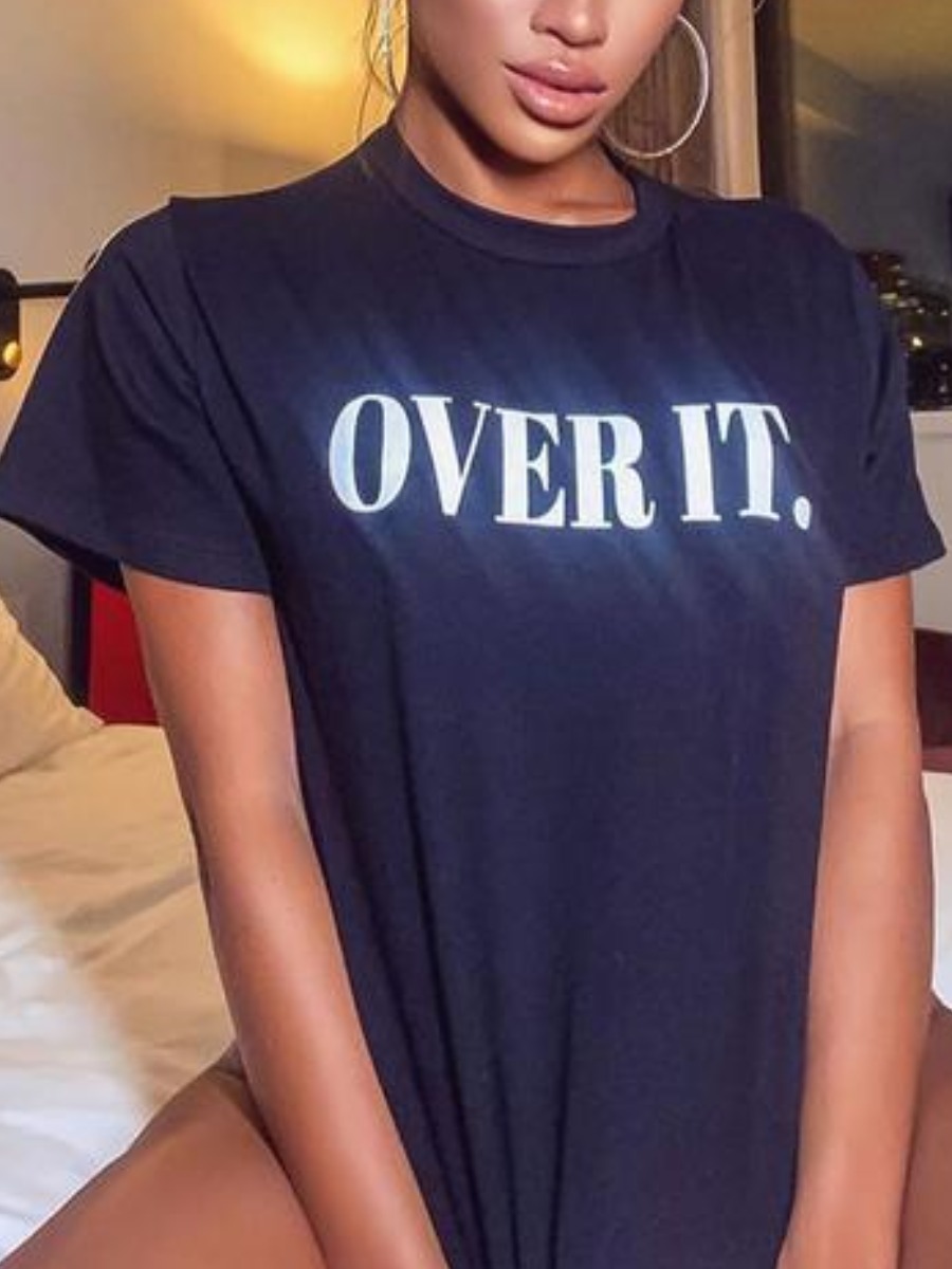 

Lovely Round Neck Letter Print T-shirt, Black