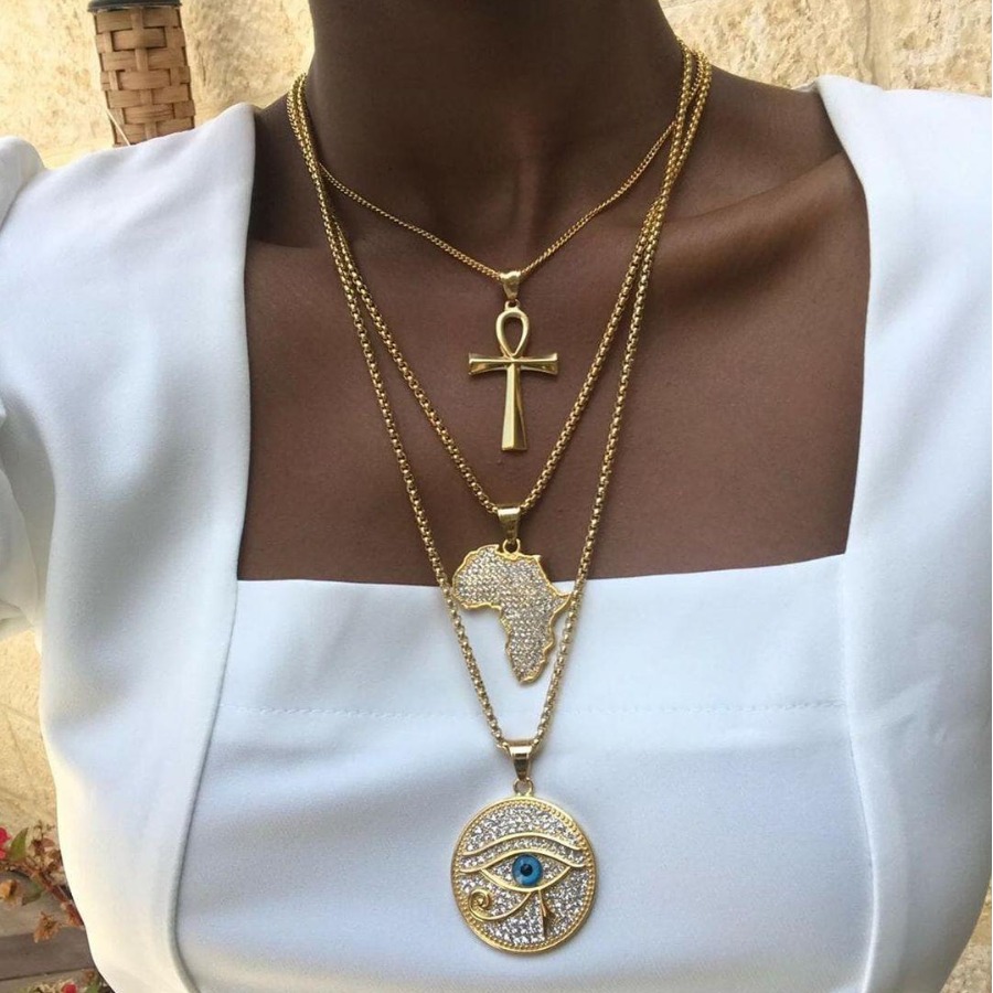 

LW Africa Eye Decoration Multilayer Necklace, Gold