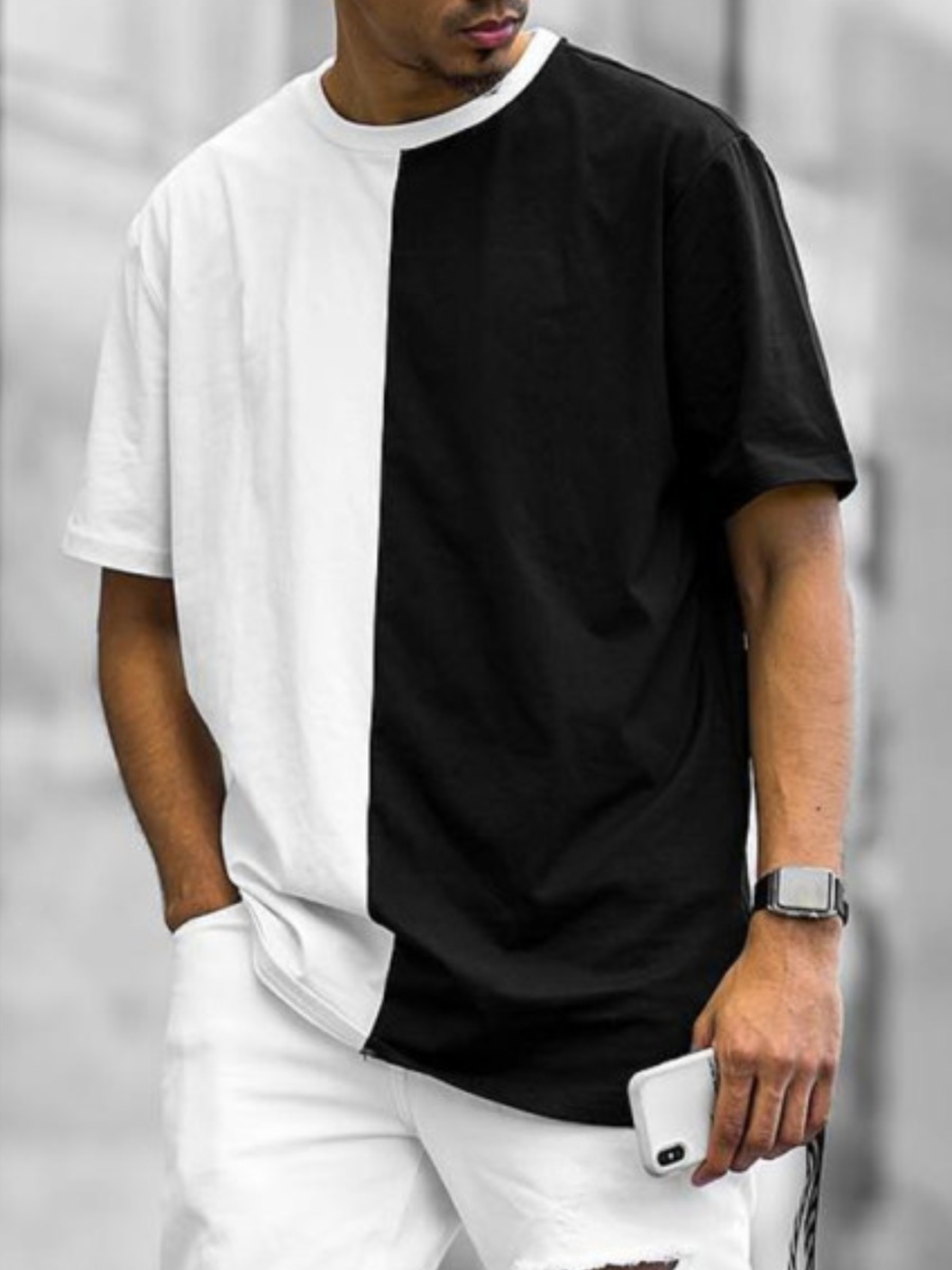 

LW Men Round Neck Patchwork Oversized T-shirt, Black