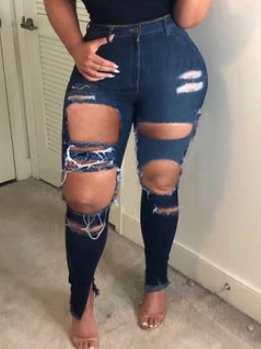 LW Ripped Raw Edge Jeans, Deep blue
