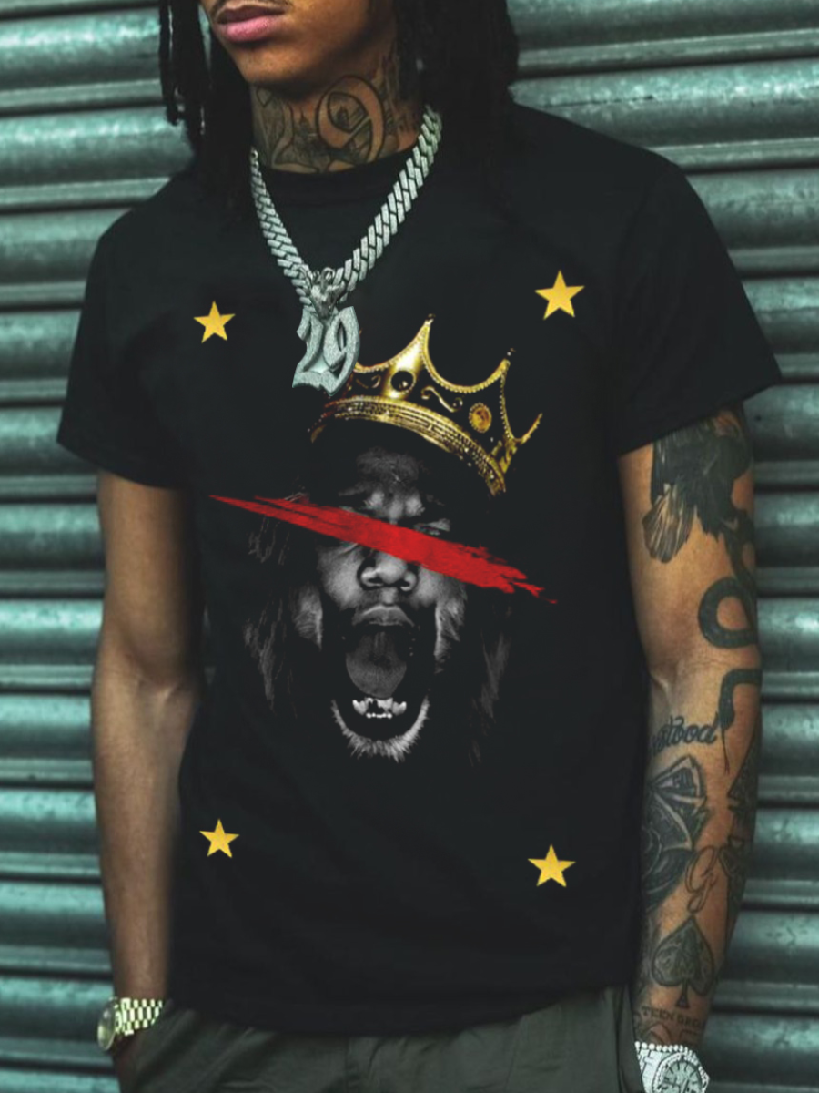 

LW Men Crown Star Print T-shirt, Black
