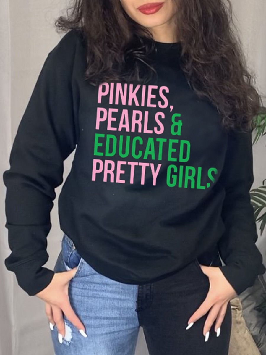 

LW Round Neck Letter Print Oversized Hoodie, Black