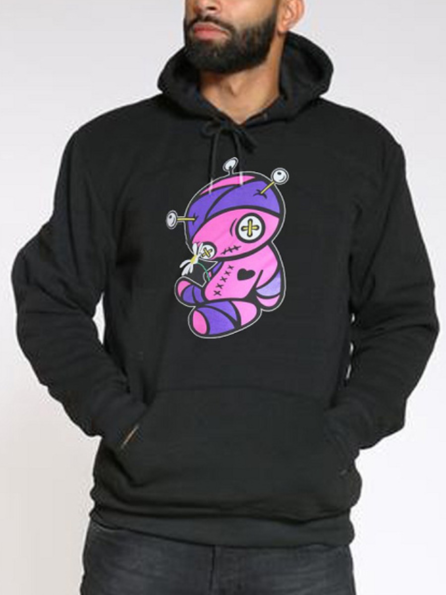 

Lovely Men Cartoon Print Oversized Hoodie, Black