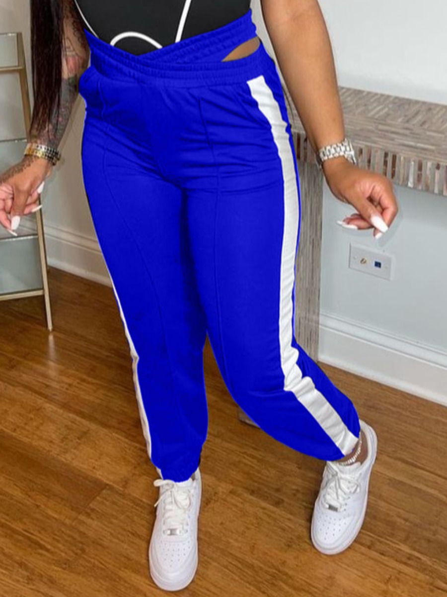 

LW BASICS Striped Hollow-out Pants, Blue